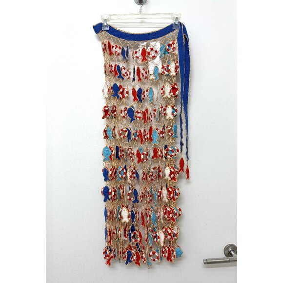 NWT My Beachy Side Poisson Knit Crochet Maxi Skirt Blue Fish Nautical Inner Tube - Picture 4 of 16